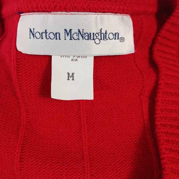 Norton McNaughton, Vintage Red Cardigan W/ Crest,  SZ Med. Collegiate, Academia - Picture 4 of 14